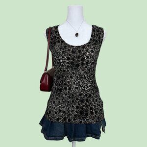 black and tan abstract polka dot textured vintage 90s pop corn tank top